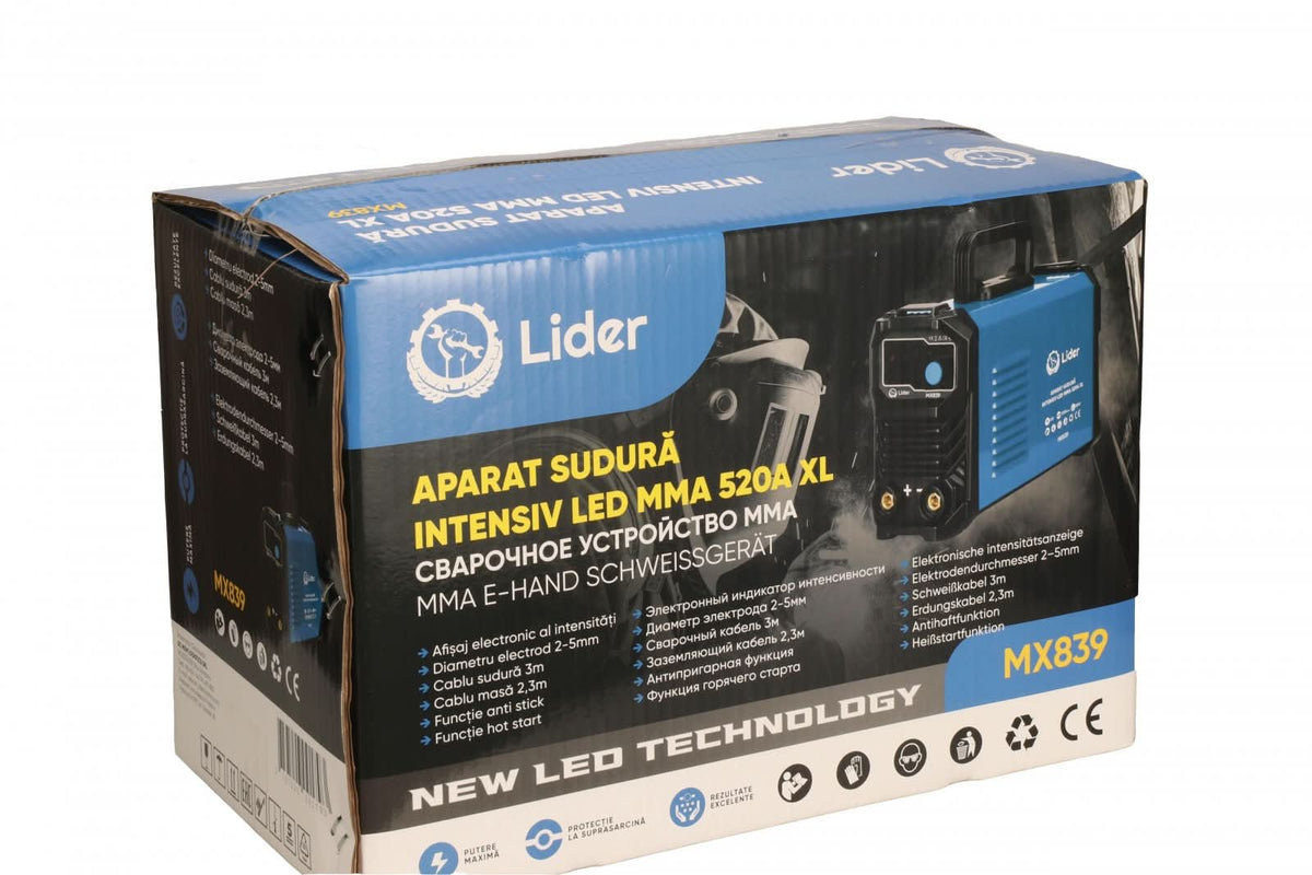 Aparat sudura invertor 520A MMA LIDER, afisaj electronic, cabluri si masca