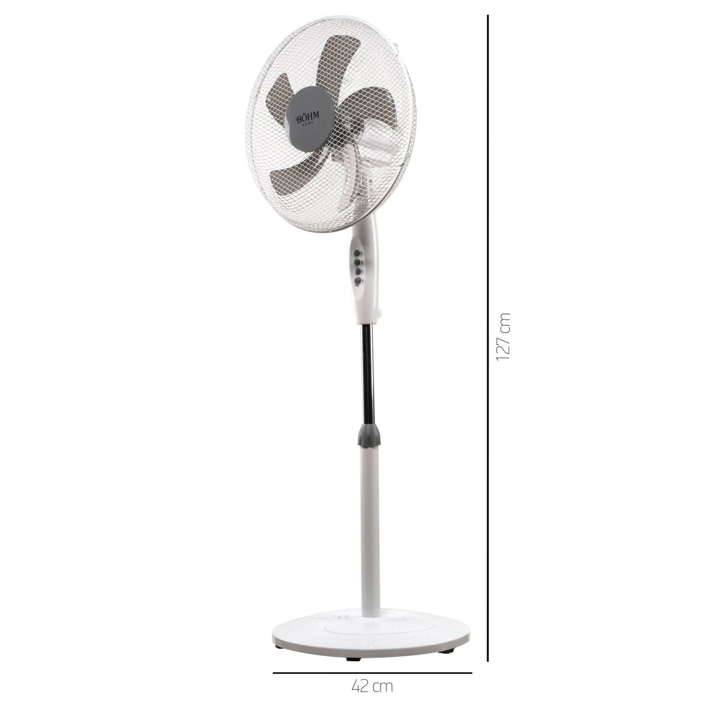 Ventilator de podea BOHM BLSF-4043, 50W, 16 inch, 3 viteze, inaltime reglabila 125 cm, motor cupru