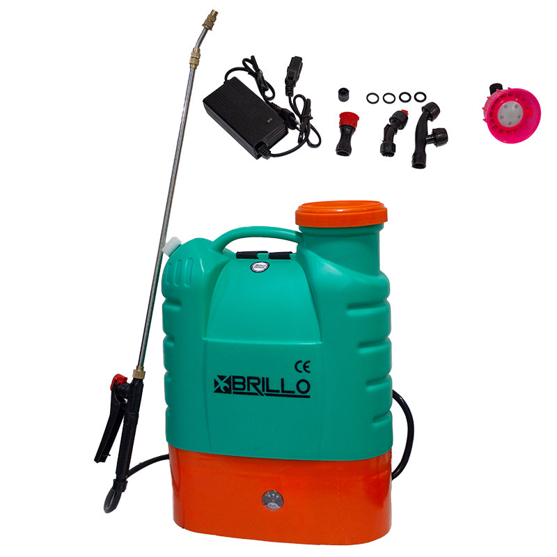 Pompa de stropit electrica Brillo 16L, cu baterie reincarcabila si manometru, set accesorii inclus