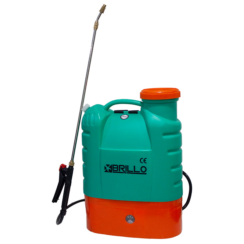 Pompa de stropit electrica Brillo 16L, cu baterie reincarcabila si manometru, set accesorii inclus