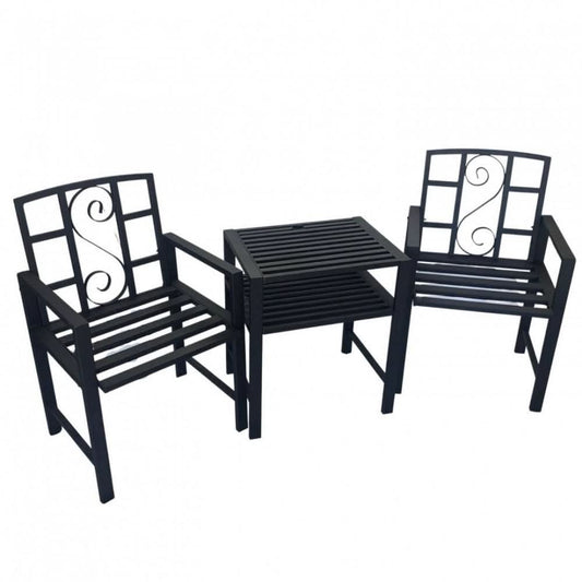 Set mobilier gradina metalic VivaTechnix VMD-1046, masa cu orificiu umbrela 42 mm + 2 scaune, profil 40x20x1.5 mm