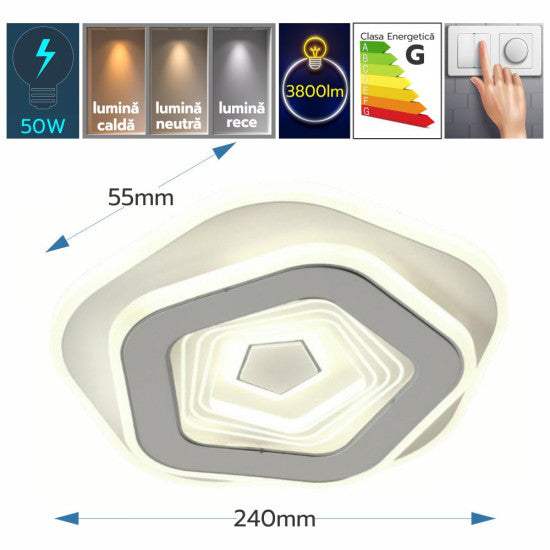 Plafoniera LED Cressida 50W, 3800lm, 240x55mm