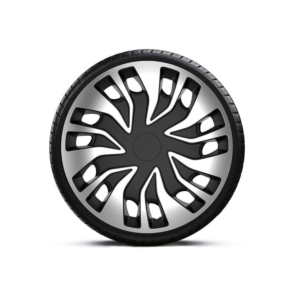 Set 4 Capace Roți Universale 15 inch, Argintiu-Negru, ABS, Model Fast Van