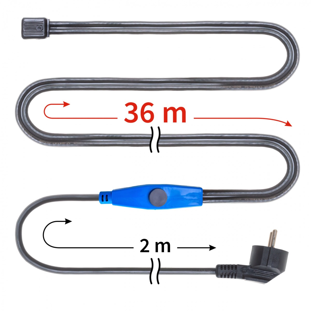 Cablu anti-inghet cu termostat, 36 m, pentru conducte de apa, protecție IPX7
