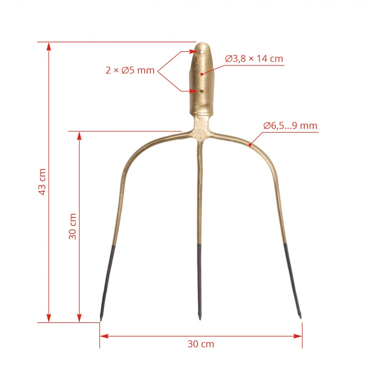Furca pentru fan cu 3 coarne, 30 × 30 cm, fara coada, otel forjat