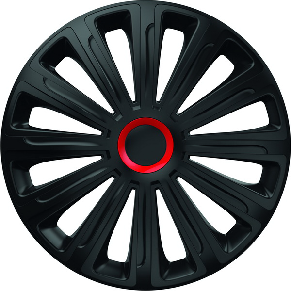 Set Capace Roți 14 inch Negre cu Inel Roșu Trend, Universale