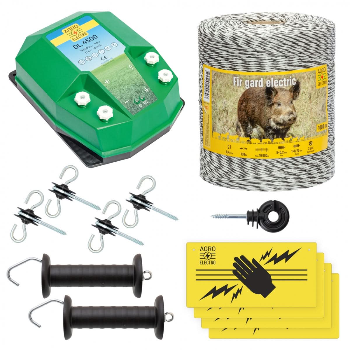 Pachet de Baza Gard Electric 1000 m, 4,5 Joule, pentru Animale Salbatice