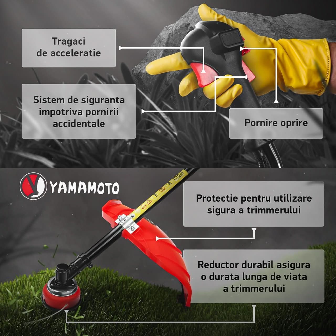 Motocoasa benzina Yamamoto YMA.56, 52cc, 6CP, 10000 rpm, motor 2T
