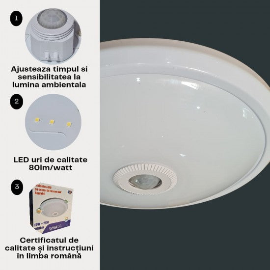 Plafoniera LED cu Senzor 12W, 900lm, Ø290x95mm