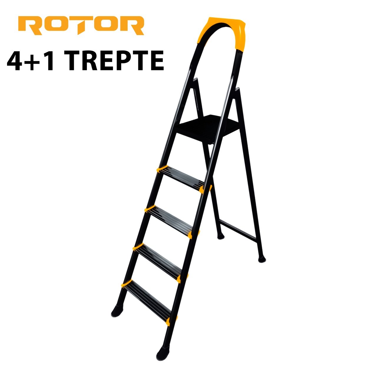 Scară metalică pliabilă ROTOR 4+1 trepte, 150 kg, ergonomic și antiderapant