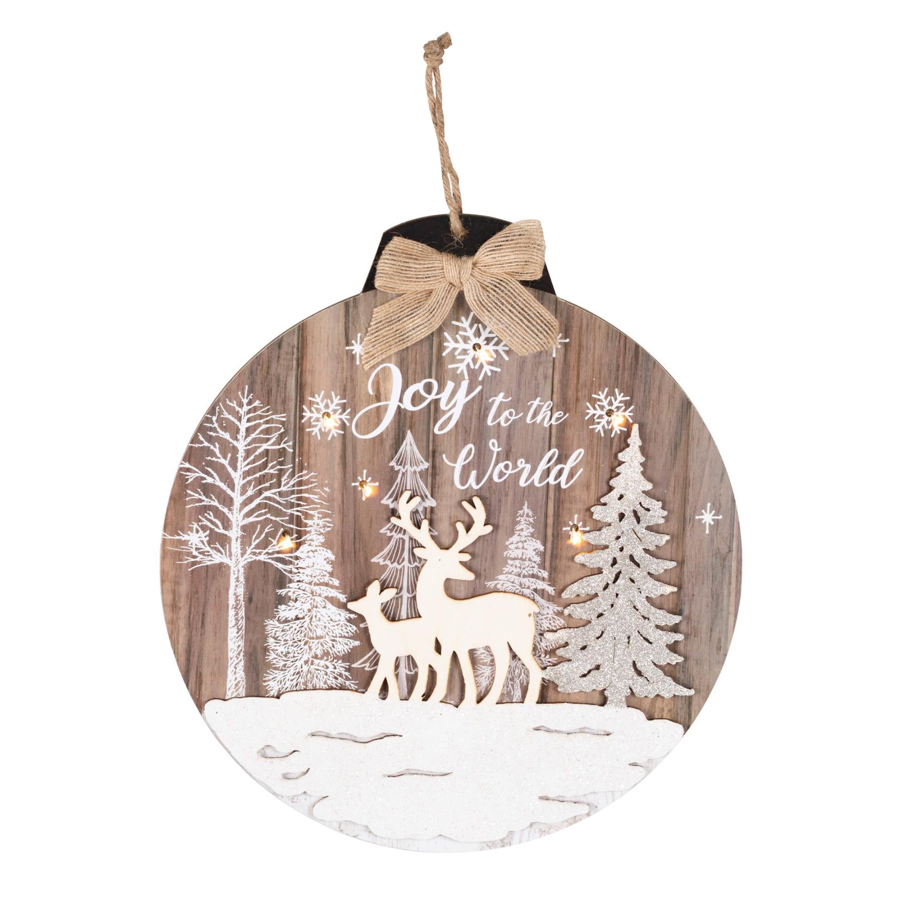 Decor lemn fereastra sau usa KLW 32, 6 LED alb cald, decupaj laser, timer 6/18h, pe baterii