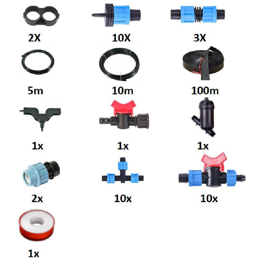 Kit irigare universal ZEP pentru sera 8 m , banda picurare 100 m, debit 2 L/h
