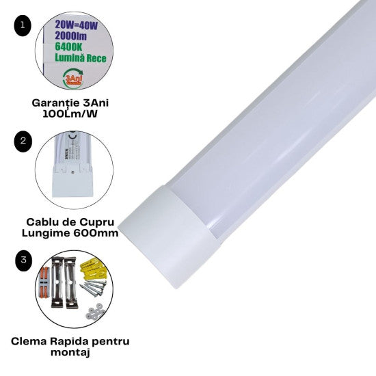 Corp LED FIDA 20W, 80x30x600mm, 6500K:
