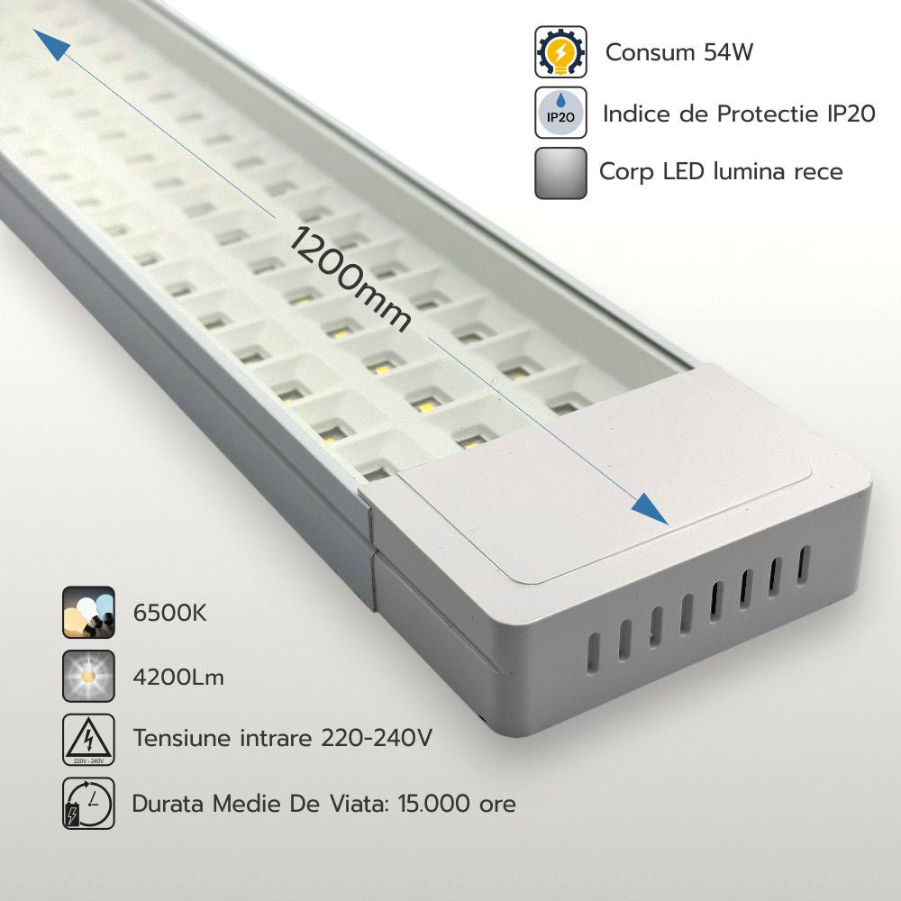 Corp LED liniar transparent, 54W, 6500K, 1200 mm