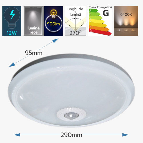 Plafoniera LED cu Senzor 12W, 900lm, Ø290x95mm