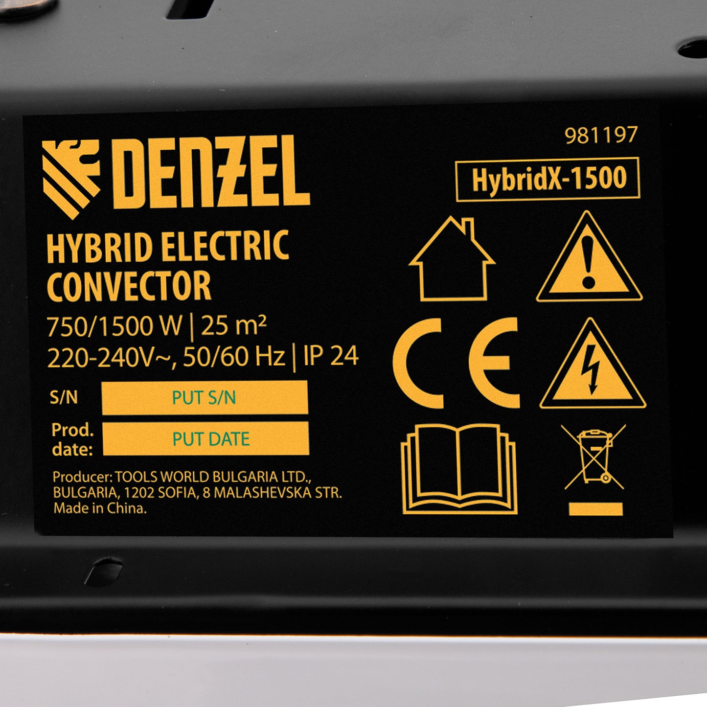 Convector electric hibrid Denzel HybridX-1500, 1500W, incalzitor cu infrarosu, termostat digital, montaj pe perete sau podea