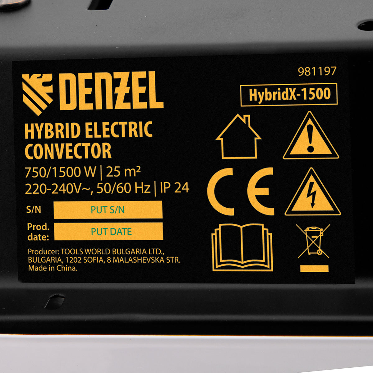 Convector electric hibrid Denzel HybridX-1500, 1500W, incalzitor cu infrarosu, termostat digital, montaj pe perete sau podea
