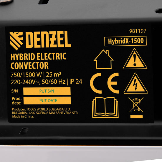 Convector electric hibrid Denzel HybridX-1500, 1500W, incalzitor cu infrarosu, termostat digital, montaj pe perete sau podea
