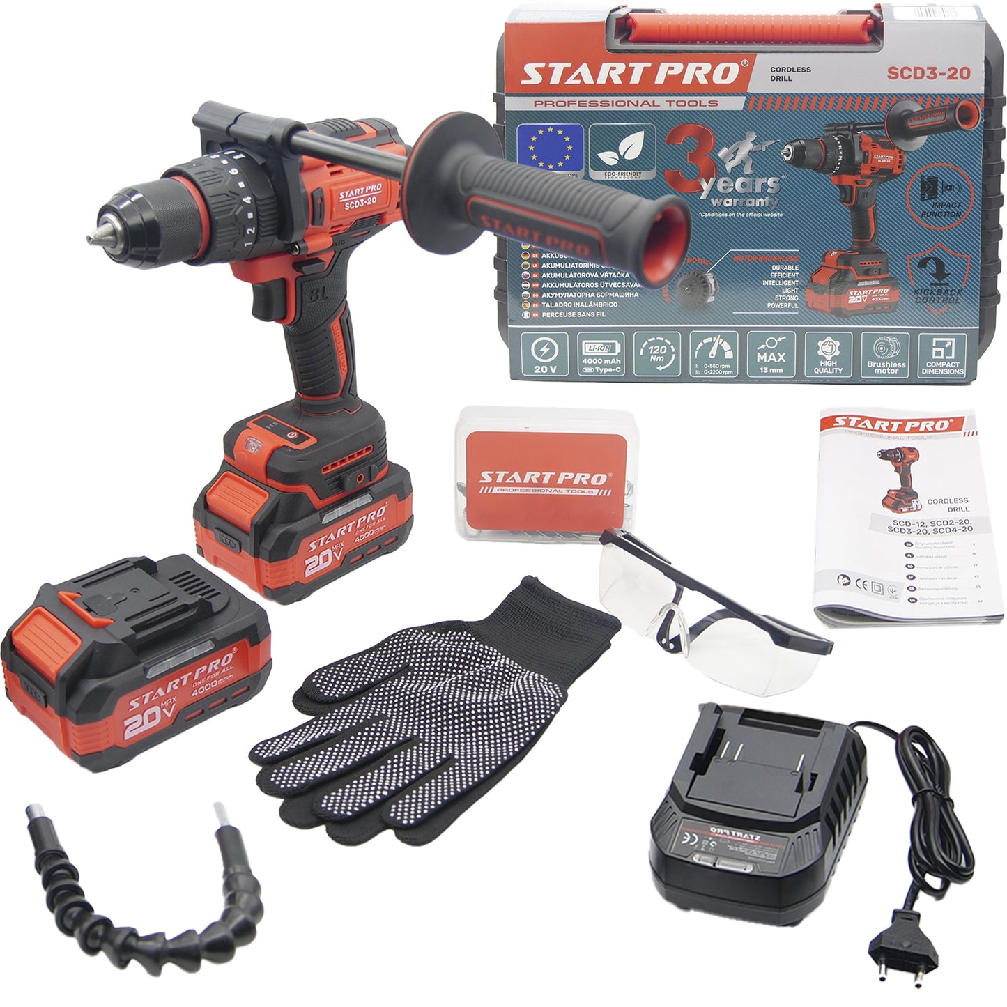 Masina de gaurit si insurubat StartPro SCD3-20 BRUSHLESS, 120Nm