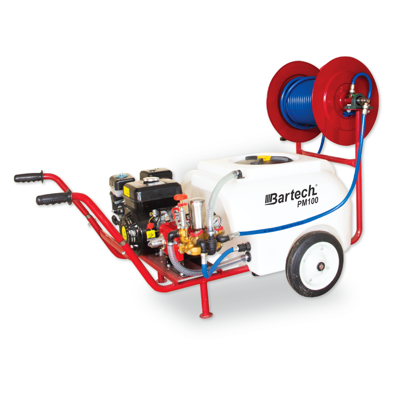 Atomizor 100L cu motor termic ZEP 6.5CP, pompa 3 pistoane 880 l/min, tambur cu furtun 25m 75 bar, malaxor hidraulic inclus