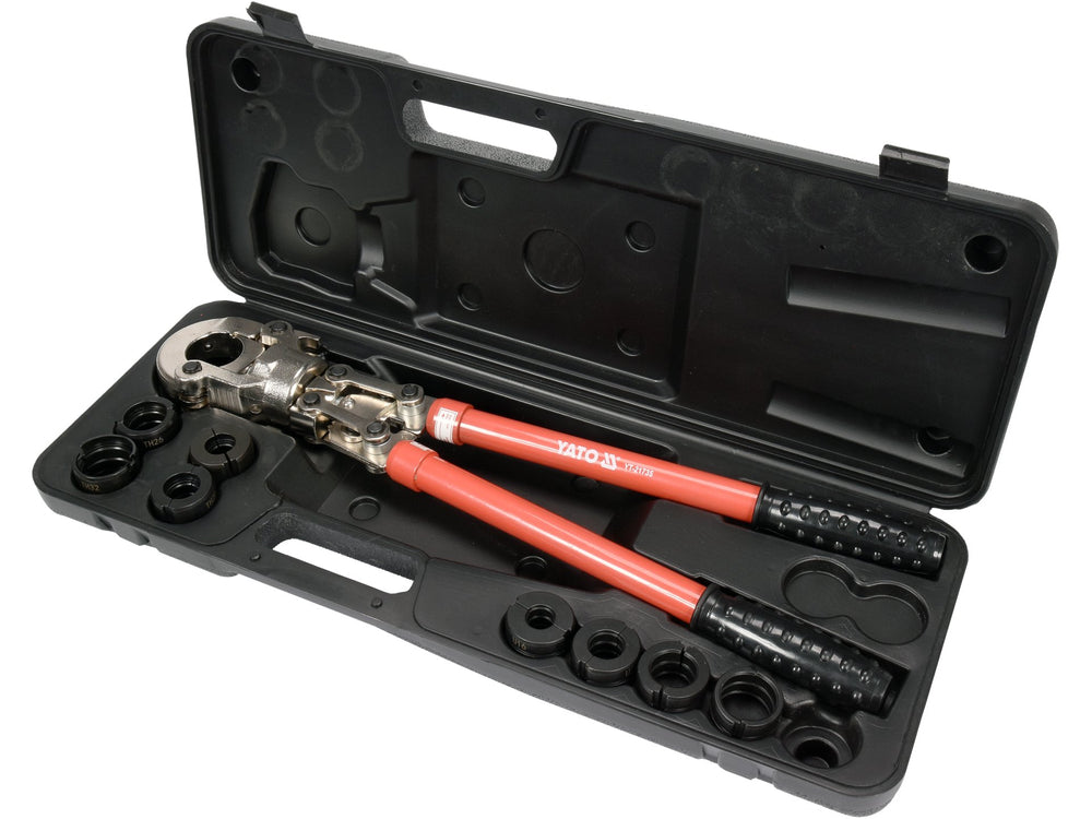 Cleste sertizat tevi PEX-AL-PEX presa hidraulica cu 8 matrici – Putere 60kN si manere telescopice