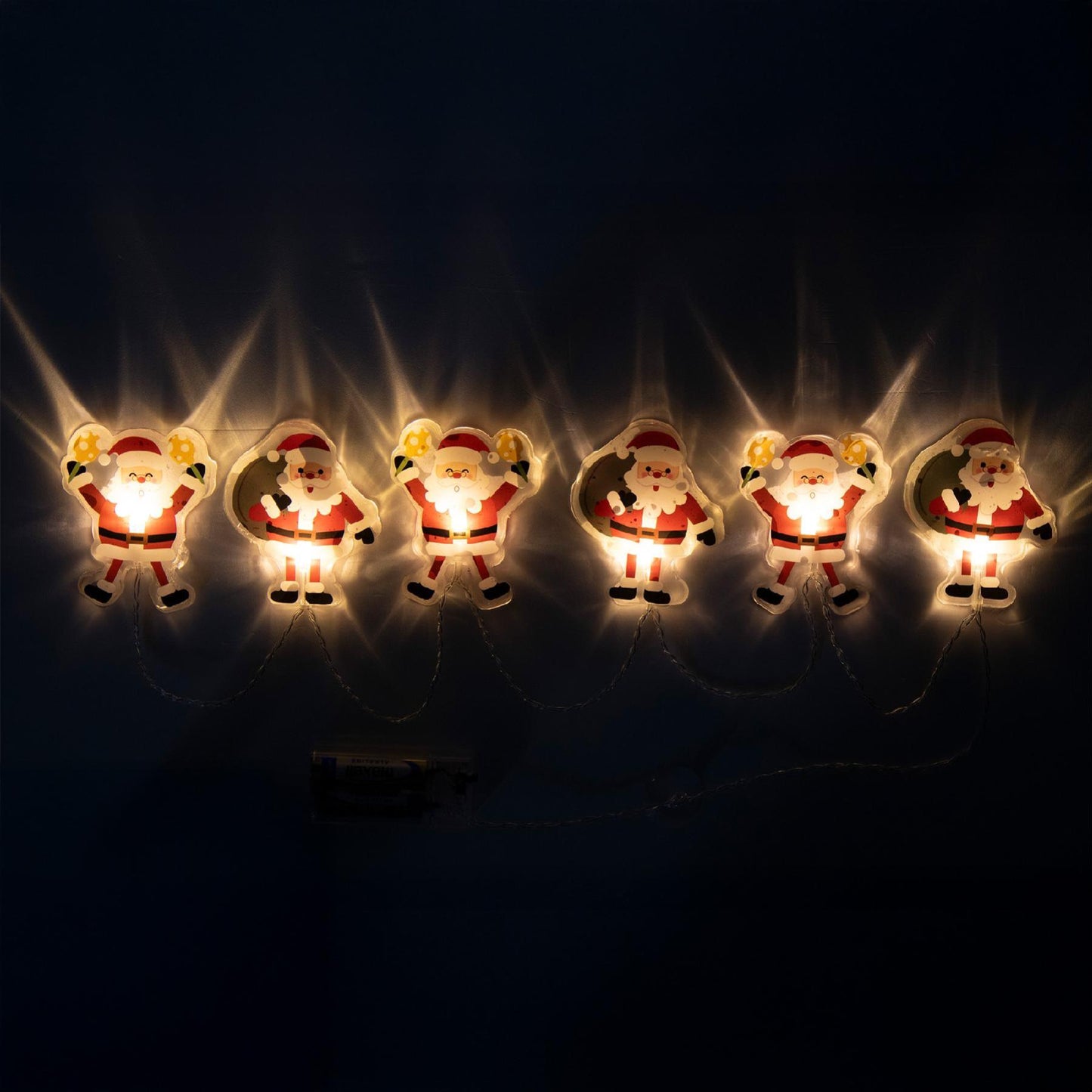 Ghirlanda luminoasa LED Mos Craciun, silicon autoadeziv, 6 LED alb cald, fir transparent, pe baterii