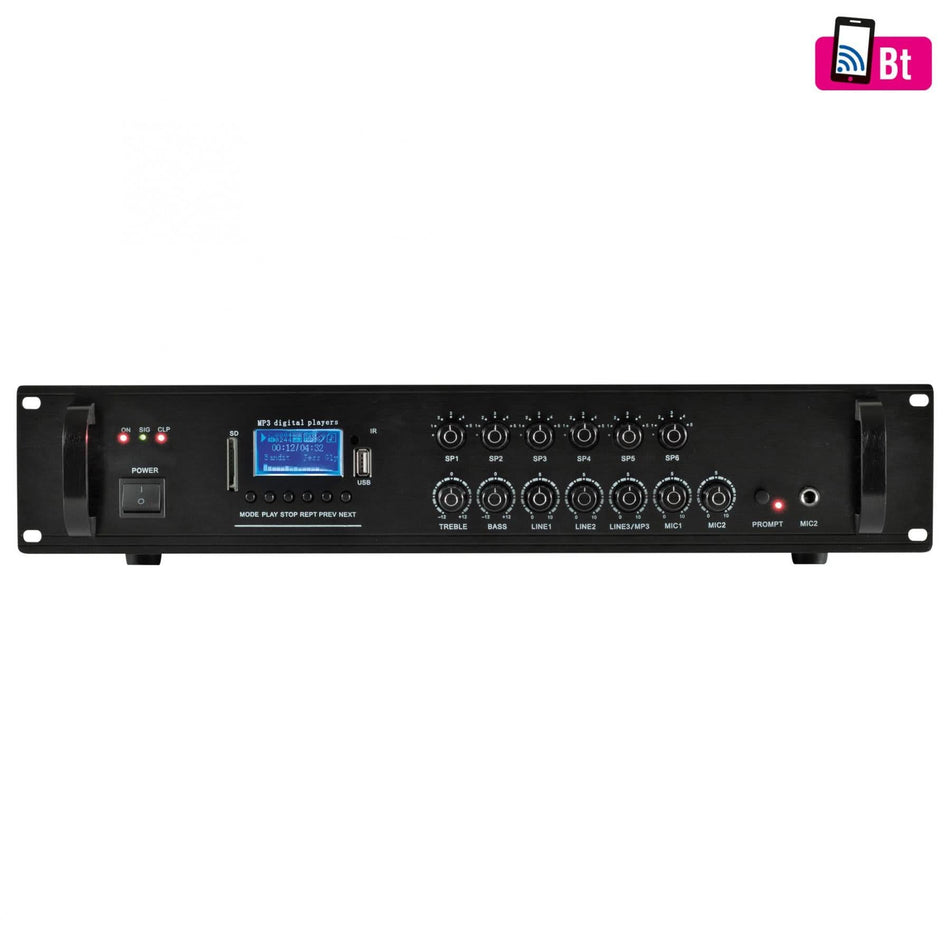 Mixer Amplificator MPA 240BT, 240W, BT/FM/MP3, 5 canale, USB-SD, pentru sisteme 100V si 4-16 Ohmi