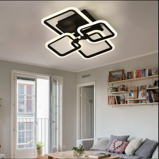 Lustra LED Patrata Neagra 80W, 4 Brate, 600x120 mm, 3 Culori