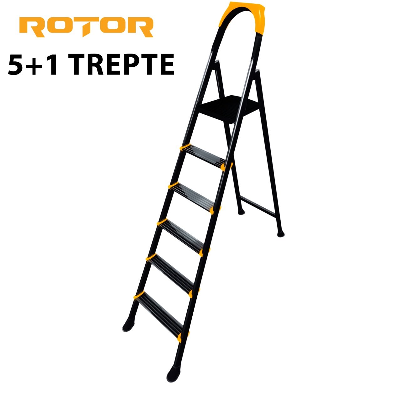 Scară metalică pliabilă ROTOR 5+1 trepte, 176 cm înălțime, 150 kg, ergonomic și antiderapant