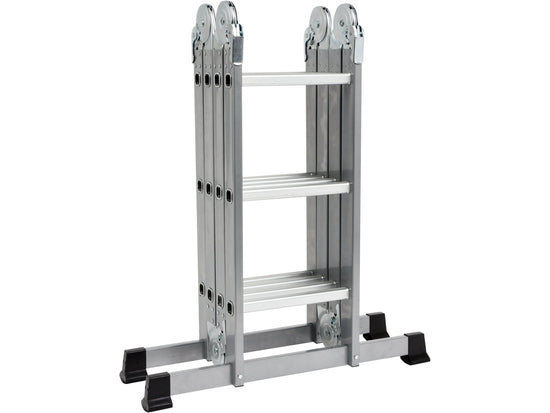 Scara multifunctionala aluminiu 3.4 m, 4x3 trepte, pliabila, capacitate 150 kg, stabilizatori antiderapanti, standard EN131