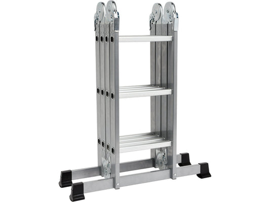 Scara multifunctionala aluminiu 3.4 m, 4x3 trepte, pliabila, capacitate 150 kg, stabilizatori antiderapanti, standard EN131