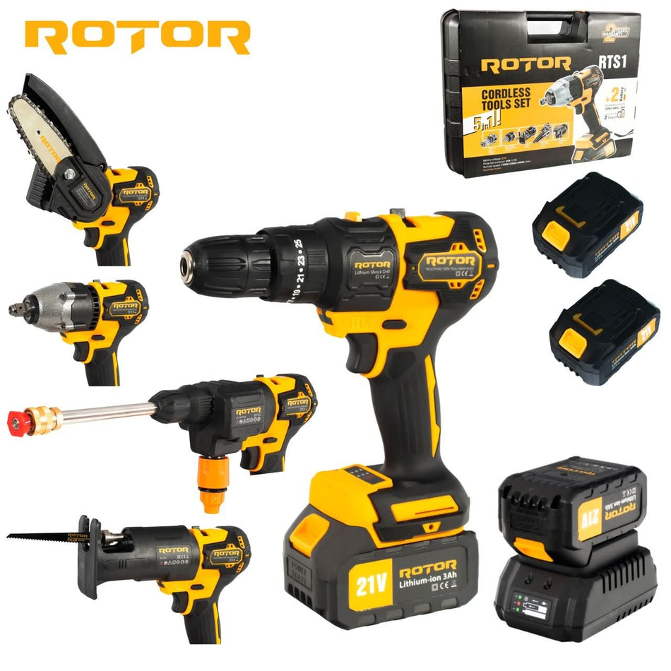 Multifunctional 5 in 1 pe acumulator ROTOR RTS1, 21V, motor brushless, 24000 rot/min, 2 acumulatori