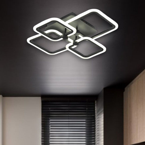 Lustra LED Patrata Neagra 80W, 4 Brate, 600x120 mm, 3 Culori
