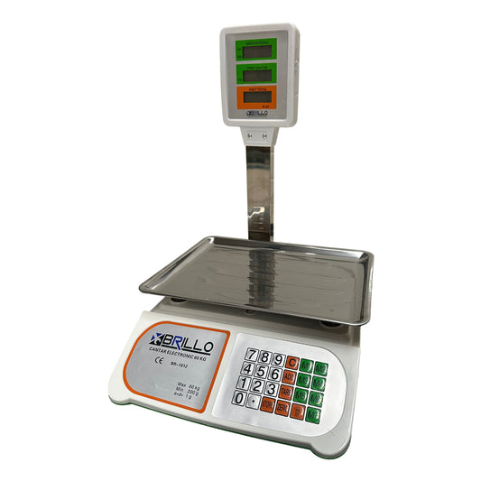Cantar electronic Brillo 60kg, afisaj dublu LCD, platan inox, acumulator si incarcator incluse