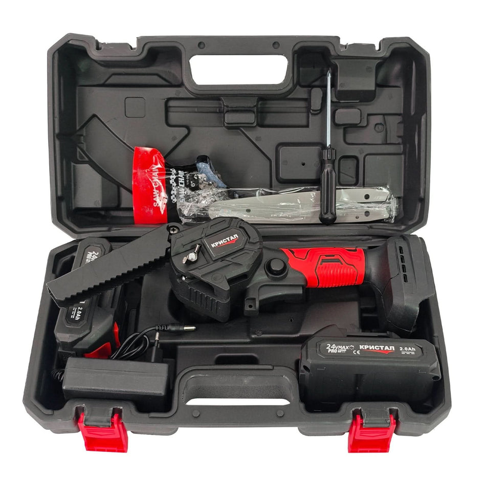 Fierastrau de mana cu acumulator 24V 2Ah 6 inch DDT-CRISTAL 2 acumulatori lant si lama geanta transport