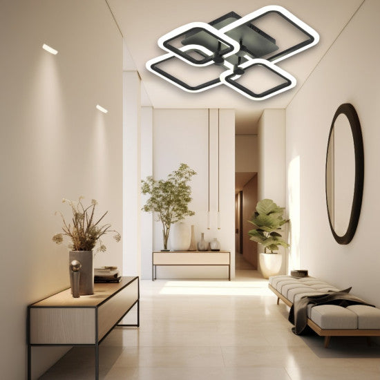 Lustra LED Patrata Neagra 80W, 4 Brate, 600x120 mm, 3 Culori