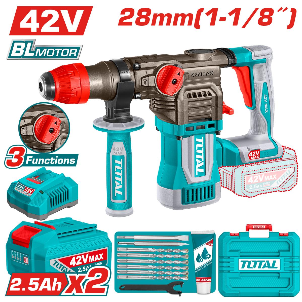 Ciocan rotopercutor TOTAL 42V, 28 mm, 4.5 J