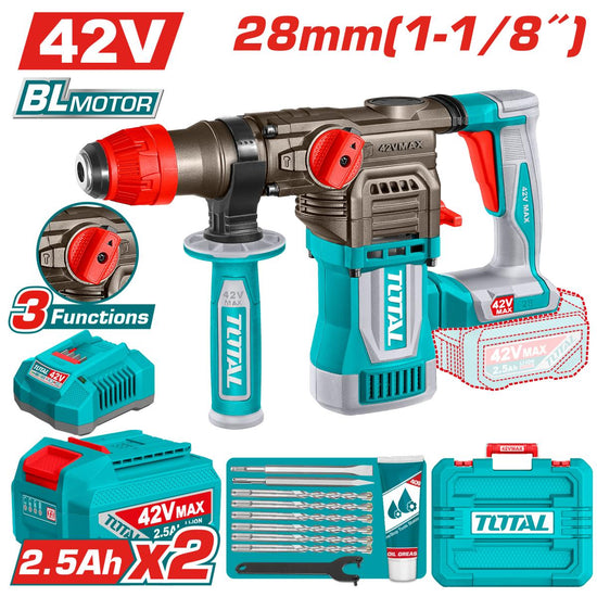 Ciocan rotopercutor TOTAL 42V, 28 mm, 4.5 J
