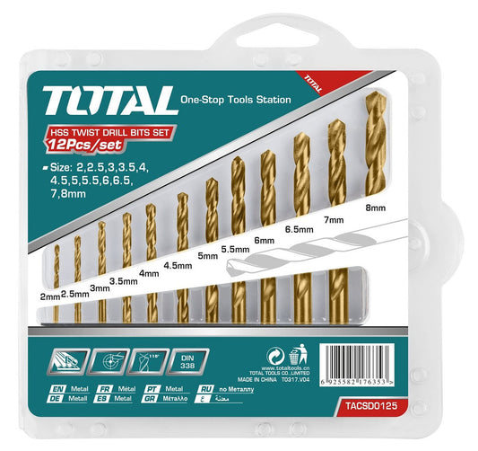 Set 12 burghie pentru metal TOTAL HSS, dimensiuni variate