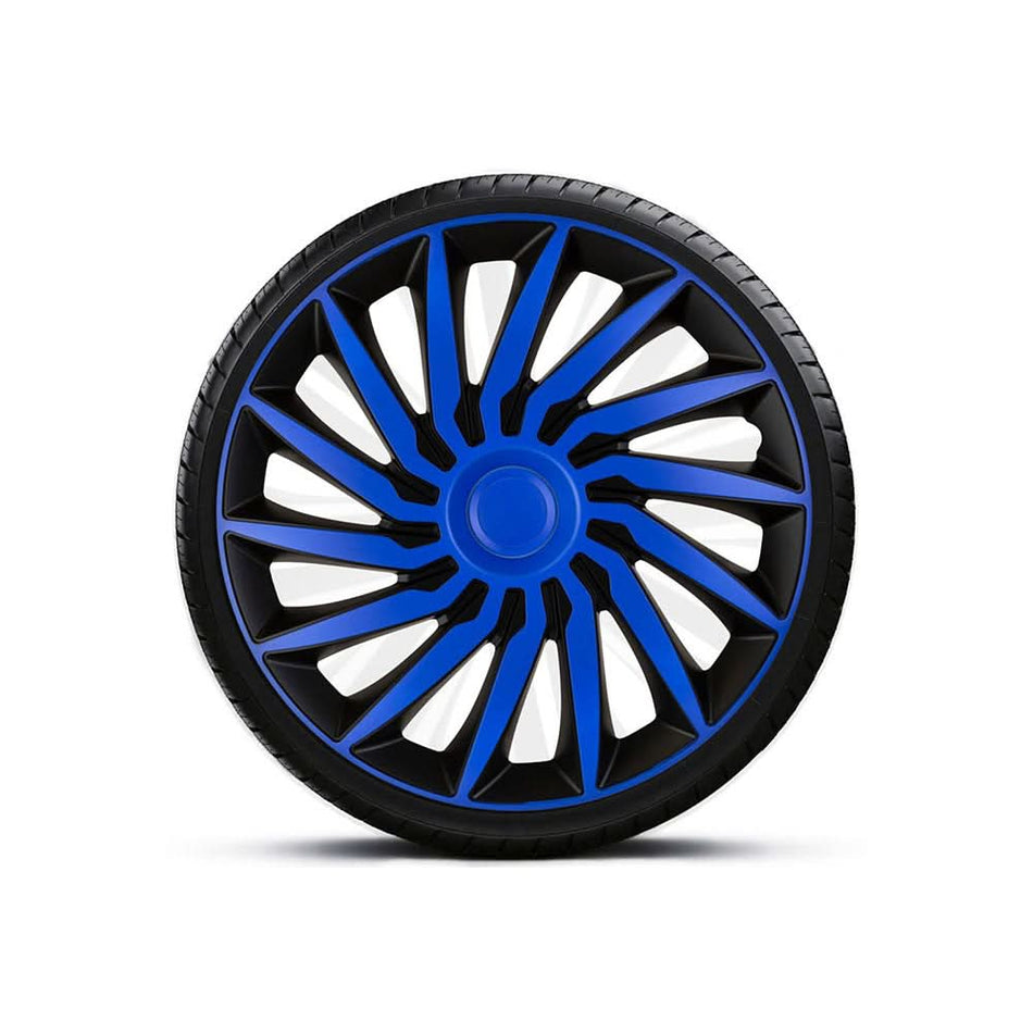 Set 4 capace roți universale 15 inch Albastru-Negru cu inel albastru Kendo, material plastic ABS