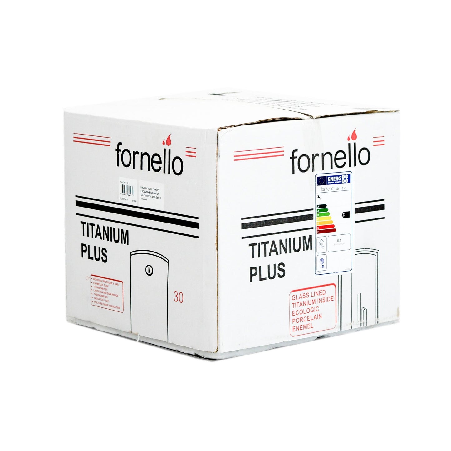 Boiler electric Fornello Titanium Plus 30 litri, 1500 watt, reglaj extern al temperaturii, emailat cu titan