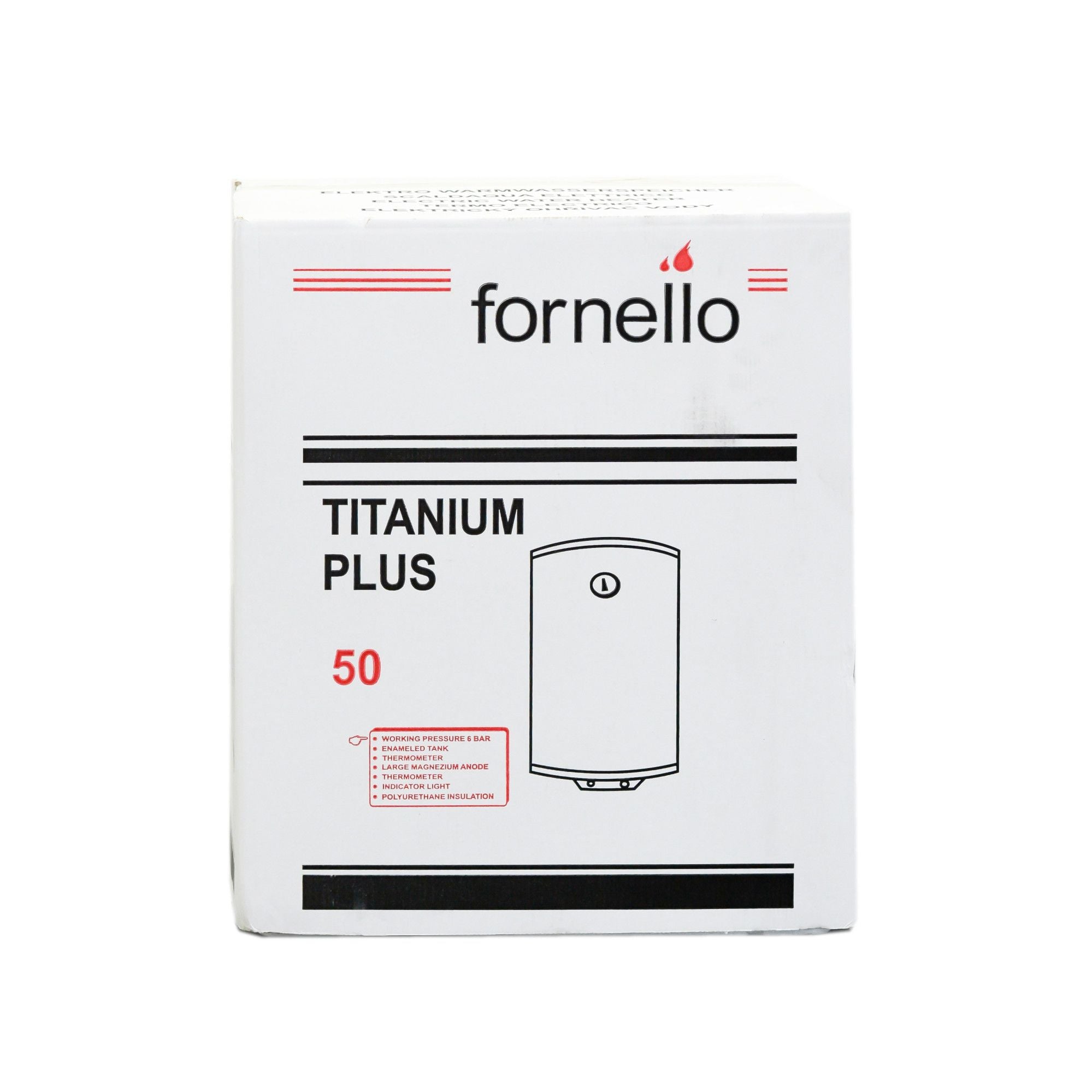 Boiler electric Fornello Titanium Plus 50 litri, 2000 watt, reglaj extern al temperaturii, emailat cu titan