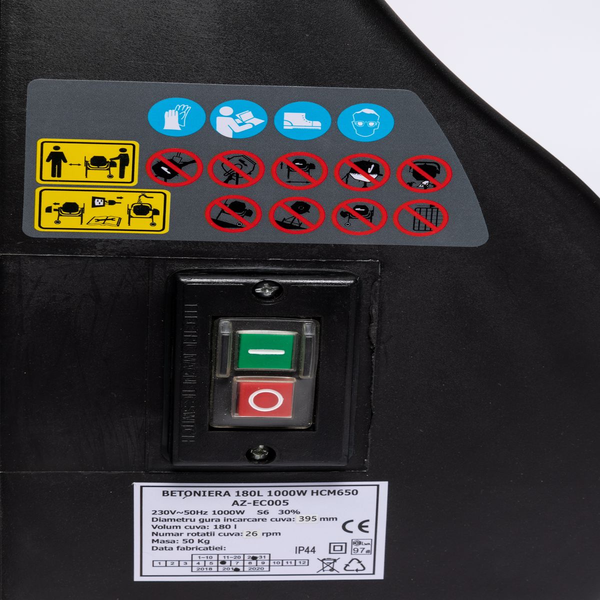 Betoniera electrica Almaz 180L, 1000W, 28 rpm, coroana fonta, cuva otel