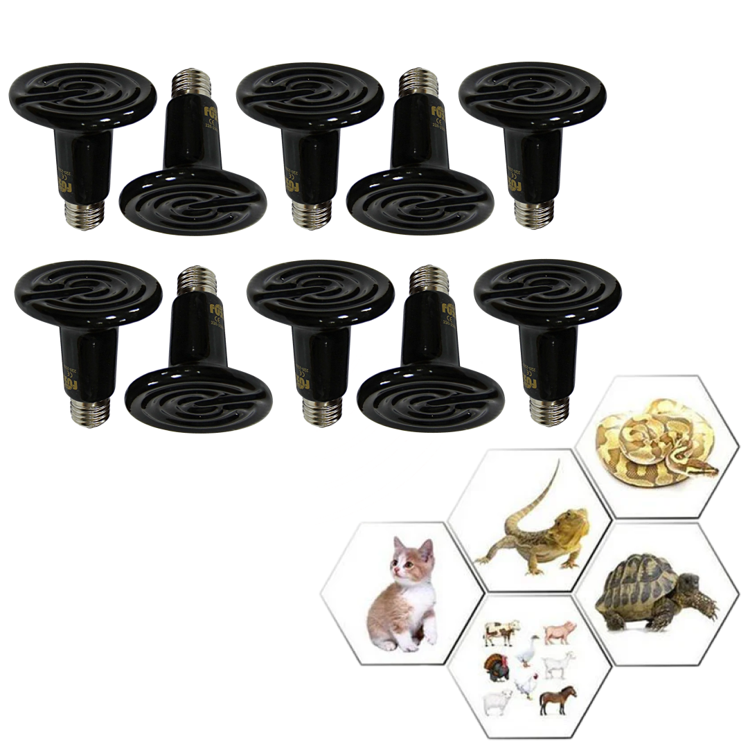 Set 10 buc bec infrarosu negru ceramic 50W emitator de caldura pentru pui de pasari si animale de companie