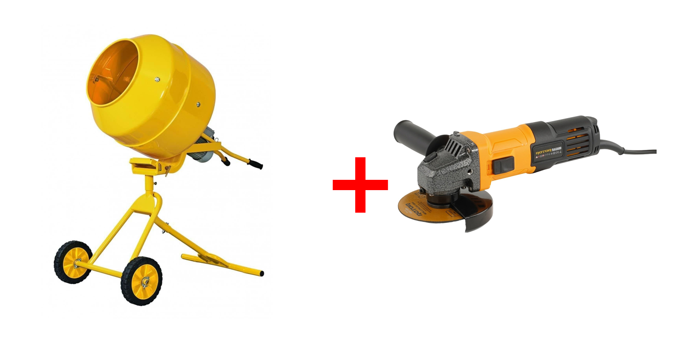 Pachet Betoniera ROTOR RCM800 230L 1250W transmisie directa + Polizor unghiular ROTOR RAG600 600W 115mm
