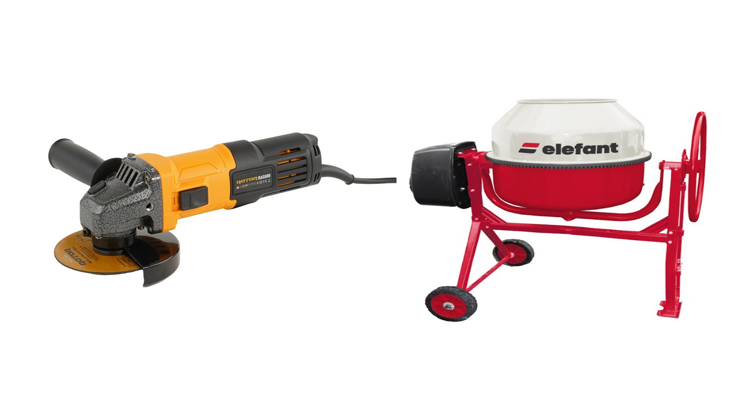 PACHET Betoniera Elefant EB-165L, 900W, 165L + Polizor unghiular ROTOR RAG600, 600W, 11000RPM, disc 115mm