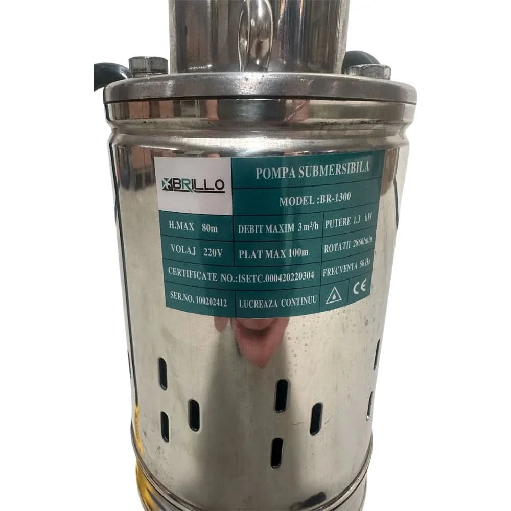 Pompa submersibila Brillo 1.3kW QGD3-120, cu plutitor, 100m refulare, 18m cablu, 3mc/h, inox