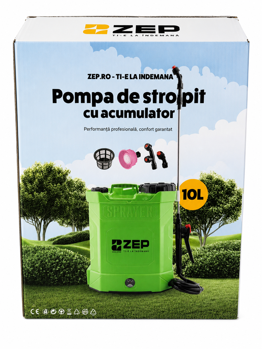 Pompa de Stropit cu Acumulator ZEP 10L, 8Ah, 5.5 Bar, Lance Inox Telescopica