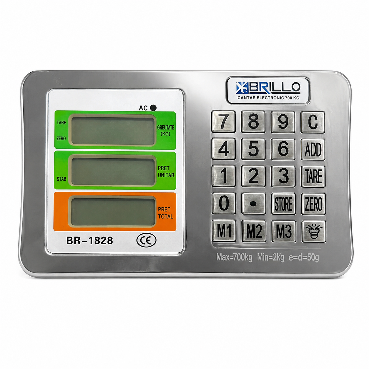 Cantar Industrial de Podea Brillo 700 kg, Platforma 62x52 cm, LCD, Precizie 50 g