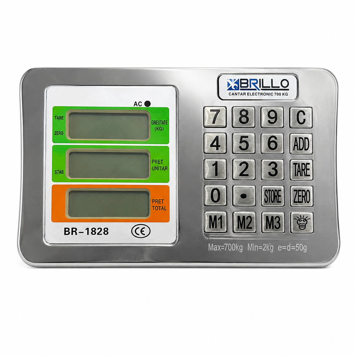 Cantar Industrial de Podea Brillo 700 kg, Platforma 62x52 cm, LCD, Precizie 50 g